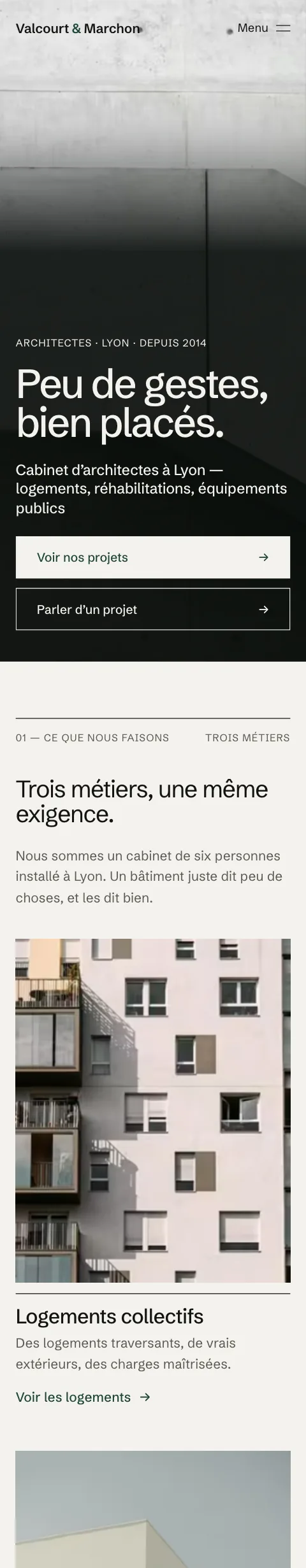 Capture de la démo d'un cabinet d'architectes sur téléphone