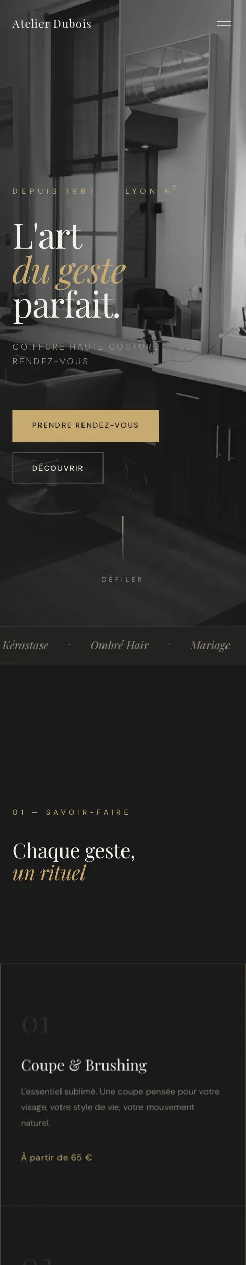 Capture de la démo d'un salon de coiffure sur téléphone